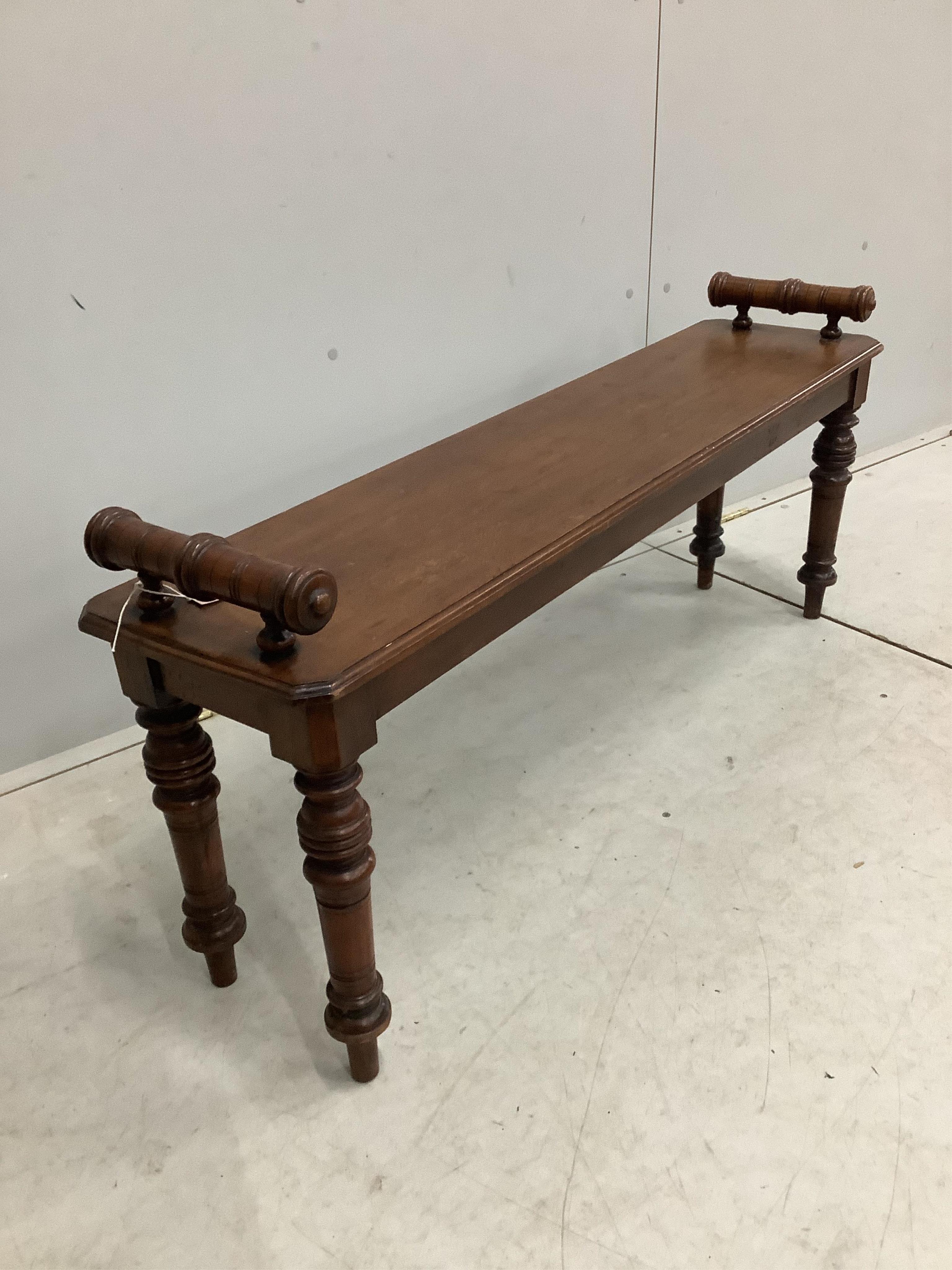 A late Victorian mahogany window seat, width 122cm, depth 29cm, height 52cm. Condition - fair